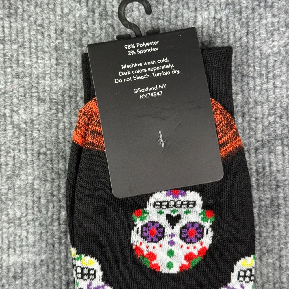 Davco Mens Dia De Los Muertos Sugar Skull Crew Socks Black Size 10-13 Shoe 6-12